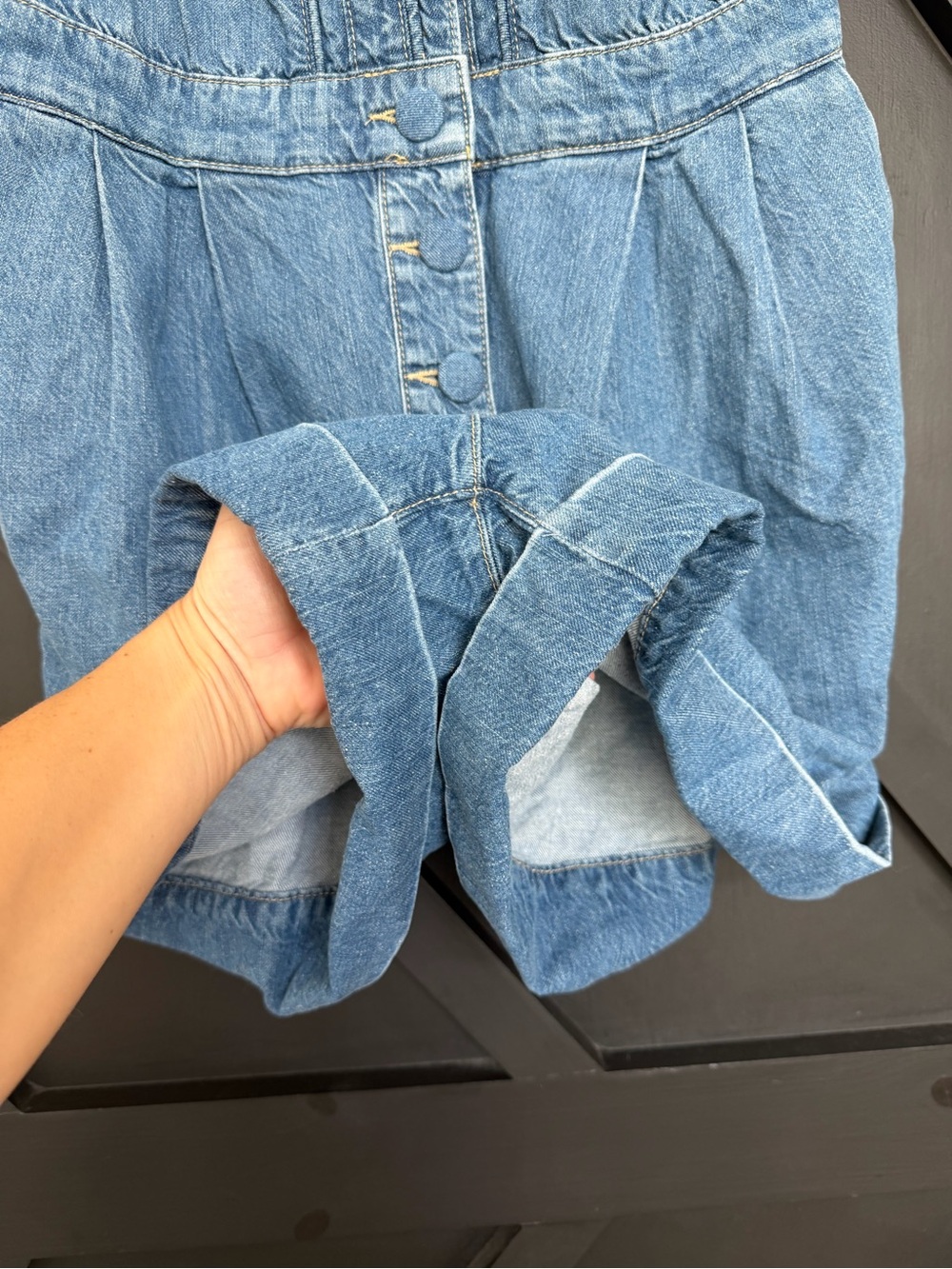 FARM Rio Denim Ruffled Puff Sleeve Romper, Size Small - Picture 7 of 11
